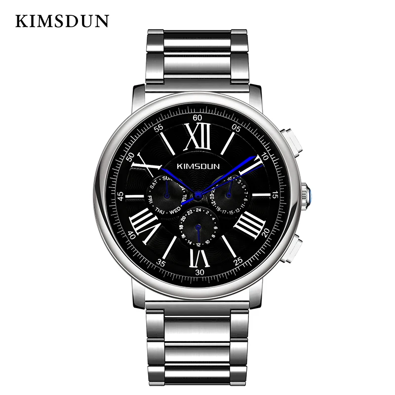 Новые KIMSDUN Мужские часы с тремя глазами месяц днями недели римские цифры