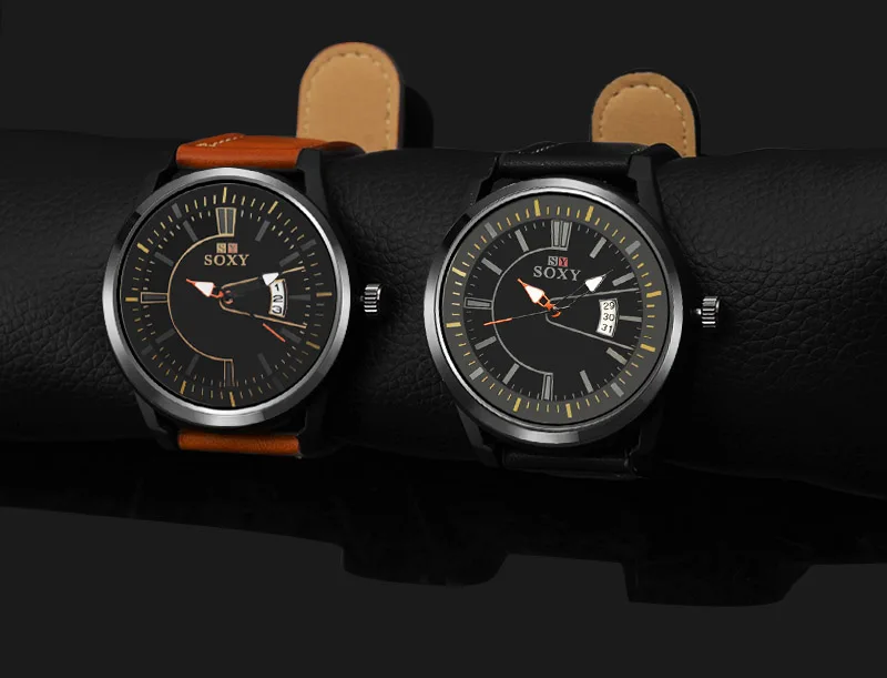 

SOXY Mens Luxury Brand Sports Watches Men Leather Military Watch Man Quartz Date Clock Wristwatch relogio masculino
