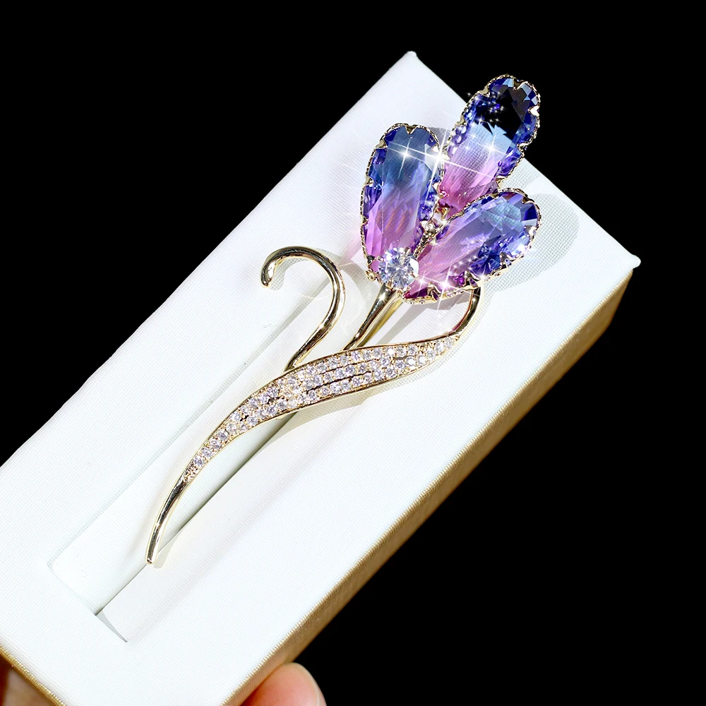ASNORA Elegante broche de flores para mujer vestido de novia accesorios pin broche Colares purpura violeta broche