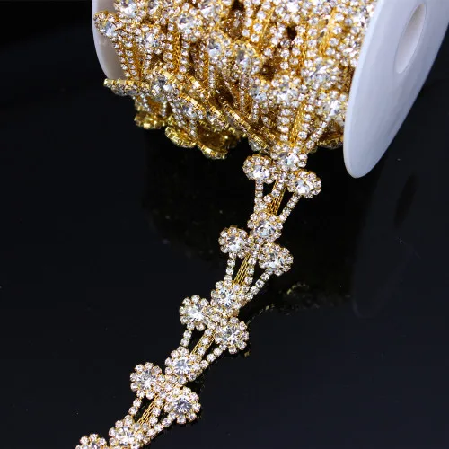 Gold Trim 1 5 ярдов Серебряная аппликация для одежды свадебный аксессуар пояс невесты ювелирные изделия Цветок Хрустальная цепь отделка коготь близкая чашка цепь отделка - Окраска металла: Gold Trim 1