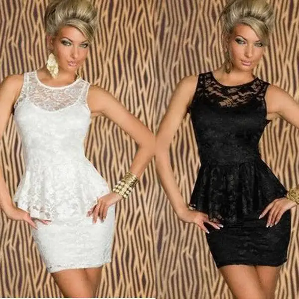Горячее сексуальное мини платье с баской кружевное офисное Клубное для