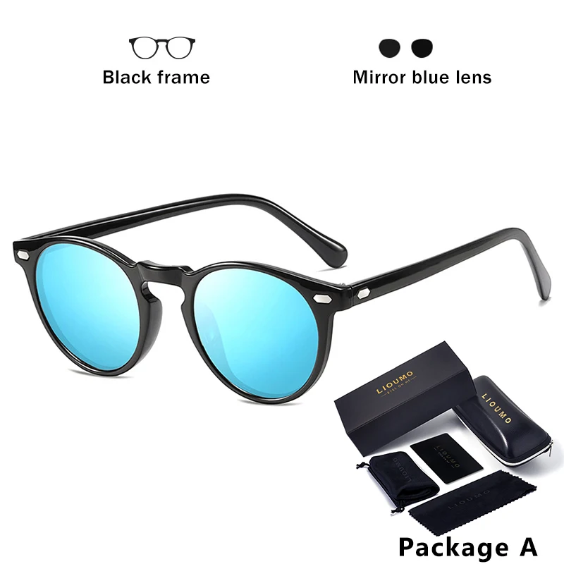 A-black-blue LIOUMO, дизайнерские, унисекс, ультралегкие, TR90, поляризационные солнцезащитные очки, для мужчин и женщин, для вождения, круглые, розовые, оттенки, винтажные, солнцезащитные очки, Gafas De Sol - Цвет линз: A-black-blue