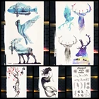 Акварельный олень, олень, временные тату, горы, рыба, мультфильм, птица, дети, девочка, мальчик, животные, тату, боди-арт, вечерние ринка, макияж, тату для ушей