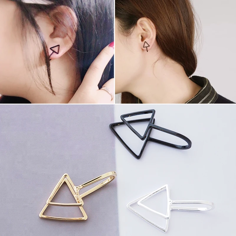 Полые u образные серьги клипсы не ПРОКАЛЫВАЮЩИЕ треугольные невидимые для мужчин