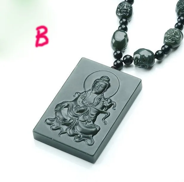 Натуральный китайский Hetian камень и подвеска Guanyin ручной работы модная цепь для