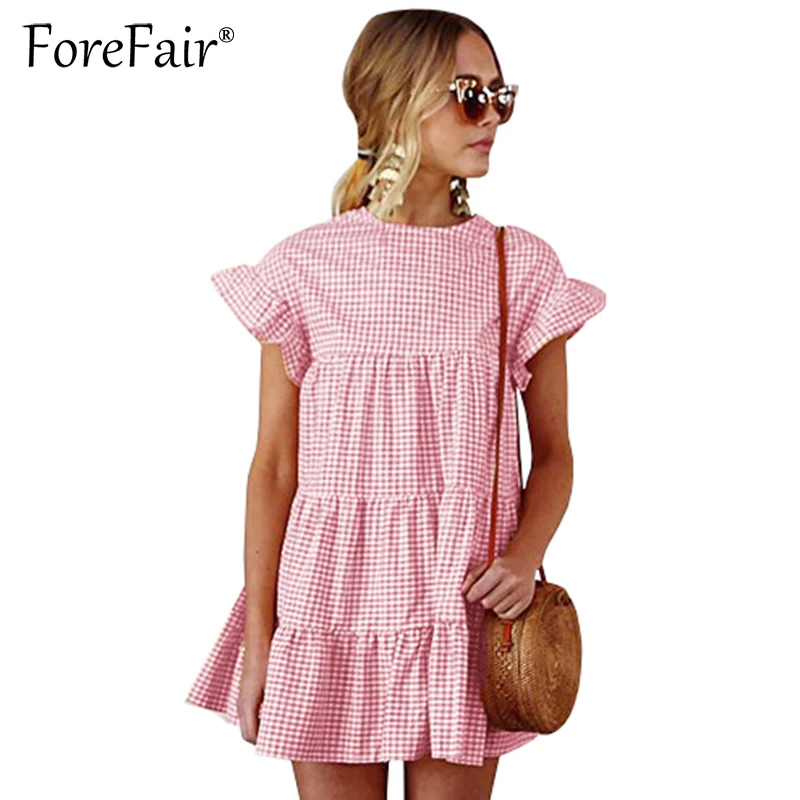 Forefair 2018 Новое Стильное клетчатое Полосатое платье с рюшами летние женские