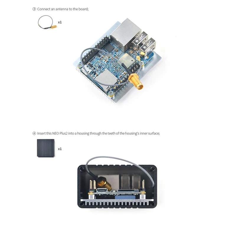 NanoPi NEO Plus2 цельнометаллический алюминиевый корпус с антенной и пользовательским радиатором