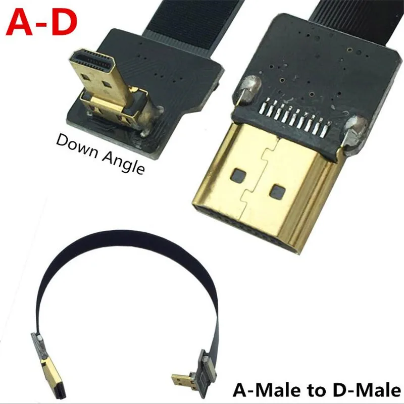 

FPV Micro HDMI-совместимый штекер под углом 90 градусов к HD штекеру HDTV FPC плоский кабель для мультикоптера аэрофотосъемки 20 см