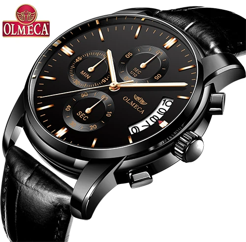 

OLMECA Men's Business Wrist Watch Luminous Chronograph Waterproof Dress Quartz Watches Auto Date relogio masculino