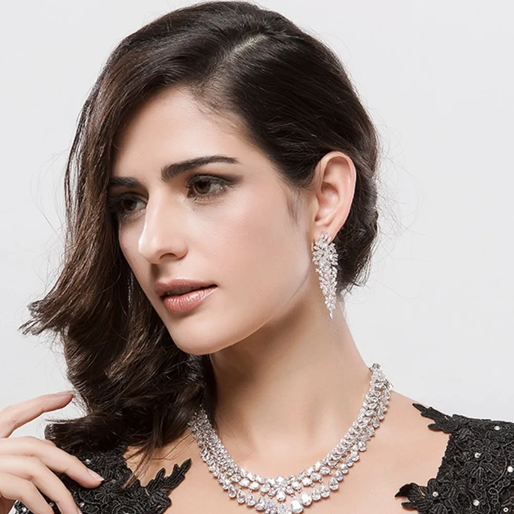 LUOTEEMI оптовая продажа модные роскошные свадебные серьги белого золота блестящие