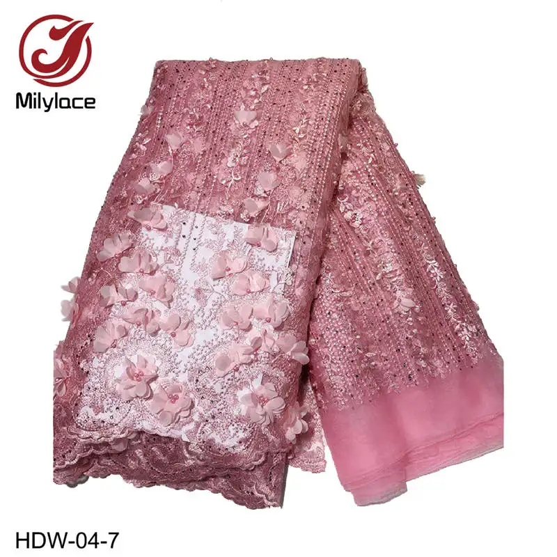HDW-04-7 Стиль французская Сетка кружевная ткань 3D аппликация африканская Тюлевая сетчатая кружевная ткань Высокое качество африканская кружевная ткань HDW-04 - Цвет: HDW-04-7