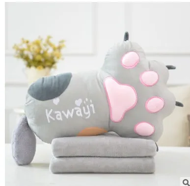 Кошачья лапа Подушка с одеялом внутри Мультяшные животные кошка плюшевая мягкая подушка мягкие животные плюшевая кукла-подушка креативная Подушка игрушка - Цвет: gray