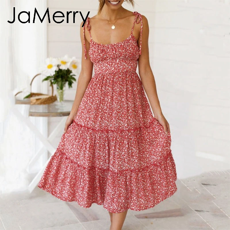 JaMerry Винтаж boho цветочным принтом длинные праздничное платье женские летние С