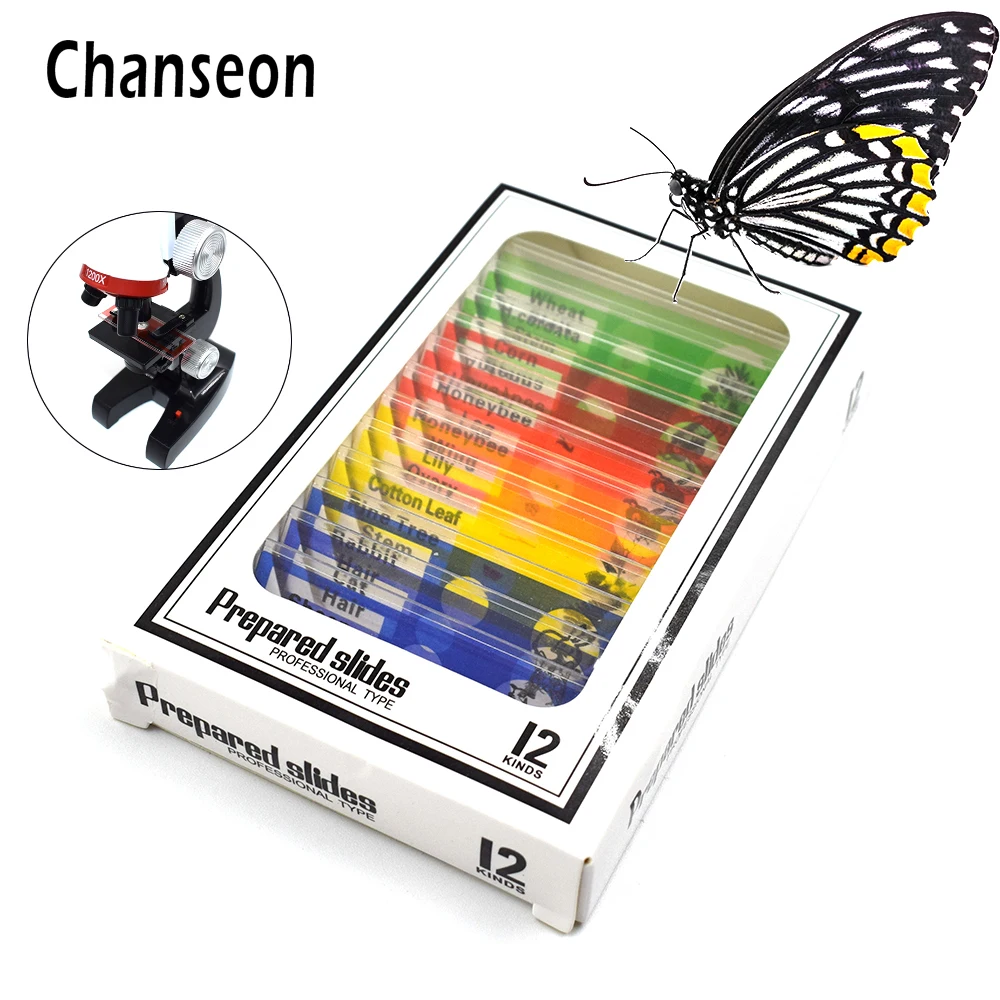 Chanseon 12 шт./компл. пластмассовые слайды для микроскопа Биологический образец с для детей Студенческий микроскоп для обучения