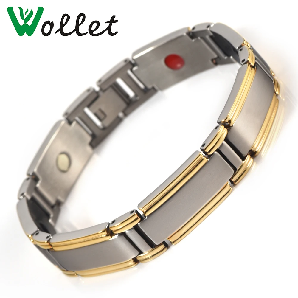 

Wollet Jewelry 5 in 1 Bio Magnetic Titanium Bracelet for Men Gold Color Health Care Healing Energy Simple Magnet Infrared Ion