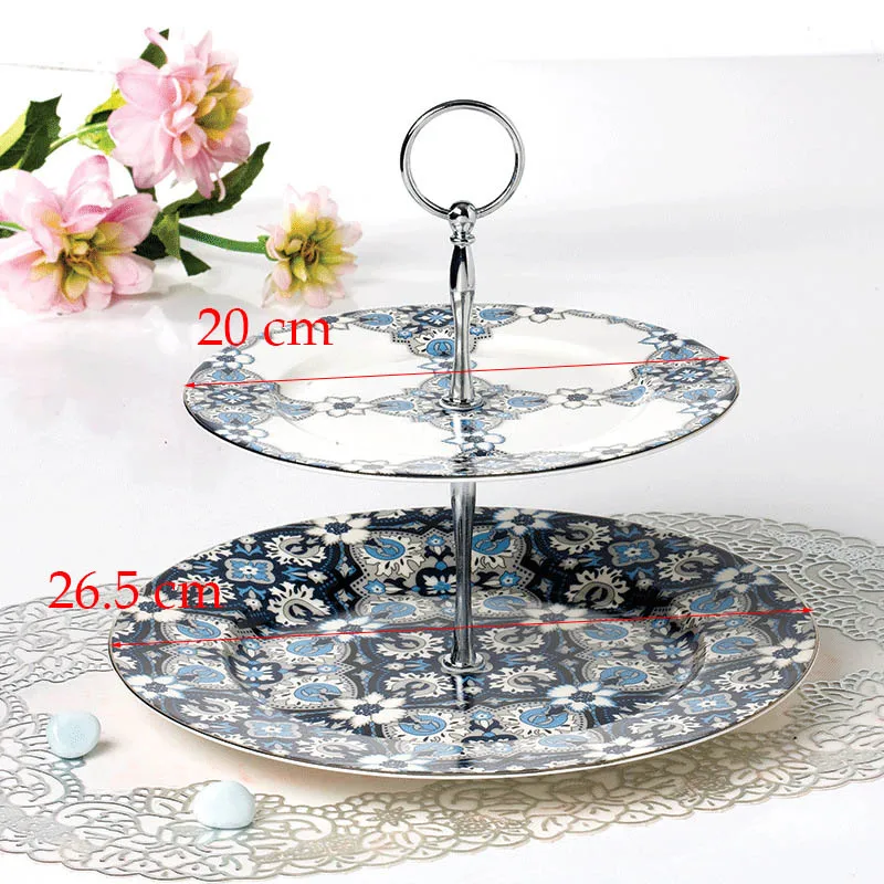 With Gift Box YeFine платиновая керамика 2 слоя кондитерский поднос фруктовый подставка держатель костяного фарфора конфеты торт посуда нержавеющая сталь вечерние аксессуары - Цвет: With Gift Box