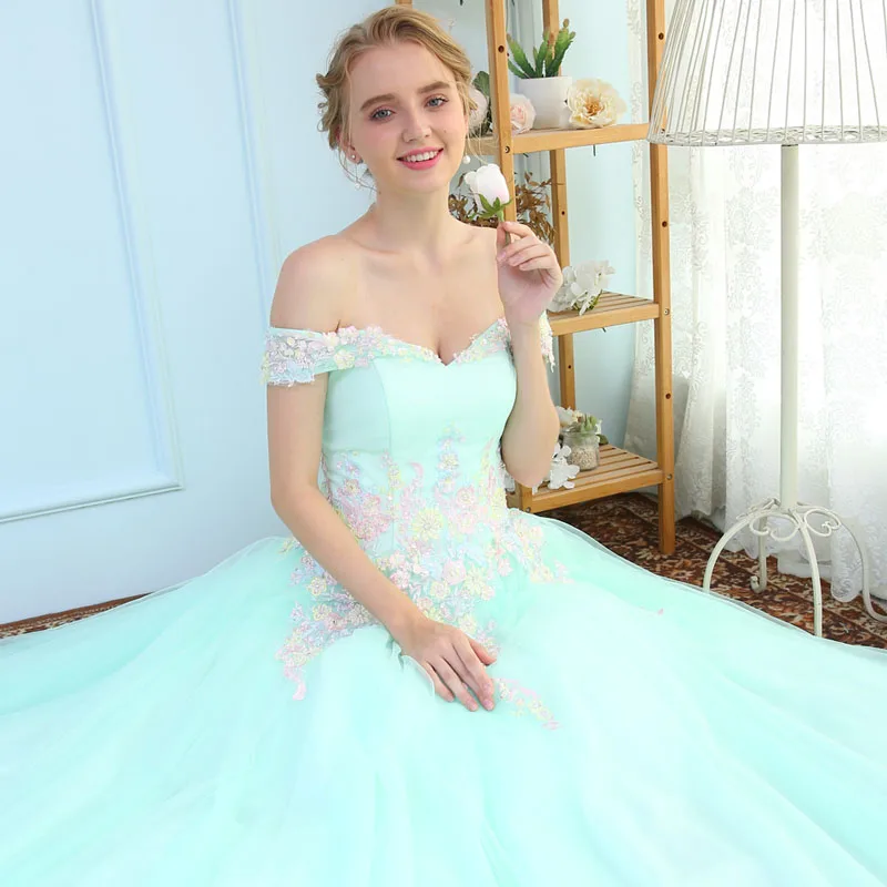 Ruthshen мятно зеленые платья для Quinceanera 2020 бальные с открытыми плечами маскарада