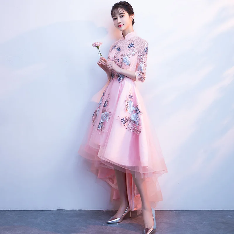 MOON MODA высокое низкая Выпускные платья 2018 вышивка Линия вечерние элегантные vestido de