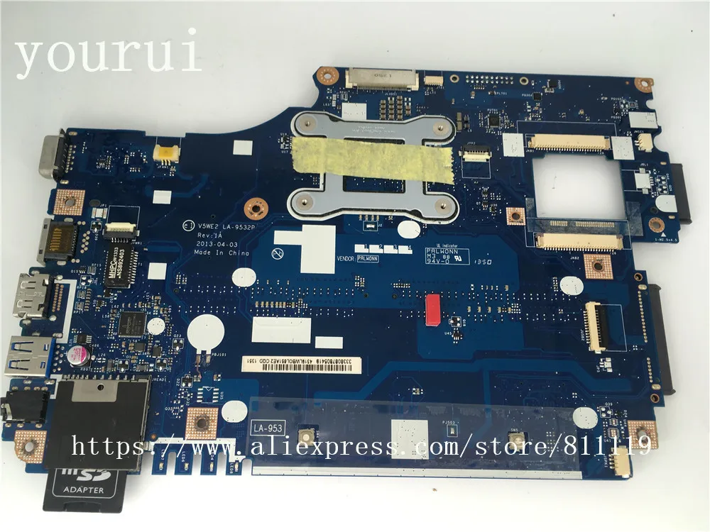 

yourui NBMFM11007 For Acer Aspire E1-532 E1-572 Laptop For Motherboard V5WE2 LA-9532P NB.MFM11.007 SR170 i5-4200u Test ok