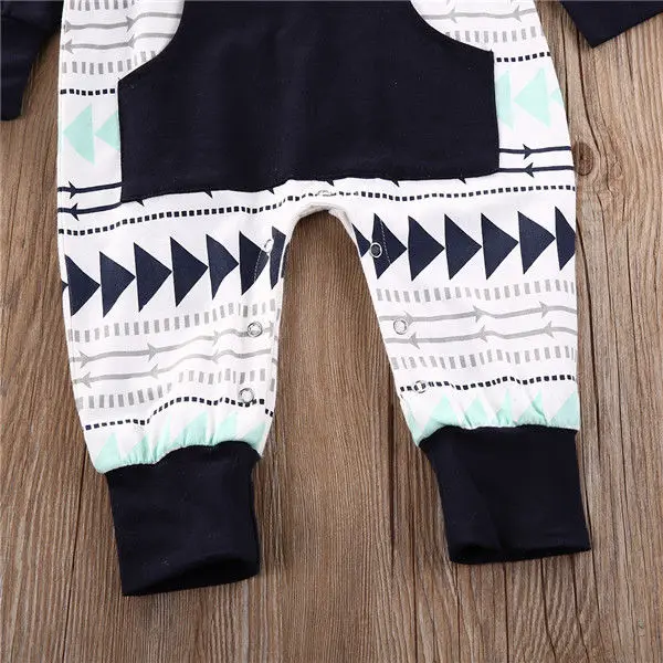 Newborn Baby Boys Infant Hooded Romper Jumpsuit Long Sleeve Autumn Winter Children Clothing Black White Cotton Clothes Outfits |