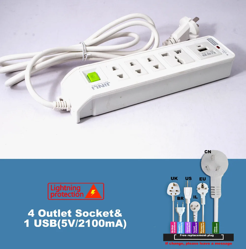Сетевой фильтр с 4 розетками стандарта AU EU UK US USB|socket|socket 478 cpu cooling fanstrip screen |