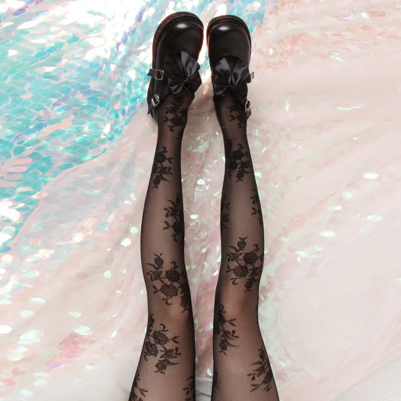 

Girl wind rose thin velvet bottoming pantyhose beautiful fairy Lolita slim pantyhose female