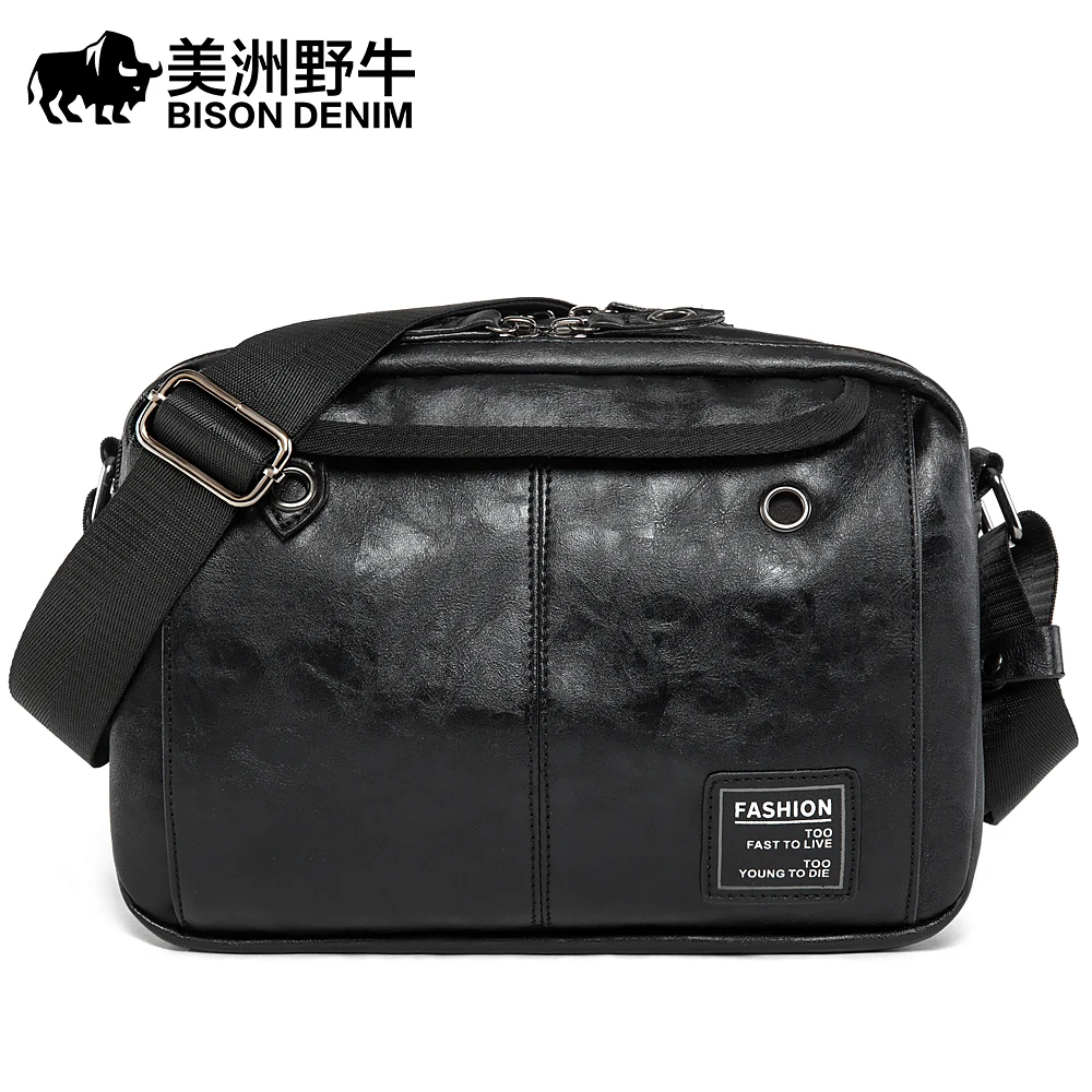 Мужская кожаная сумка через плечо BISON DENIM Большая вместительная сумка-мессенджер