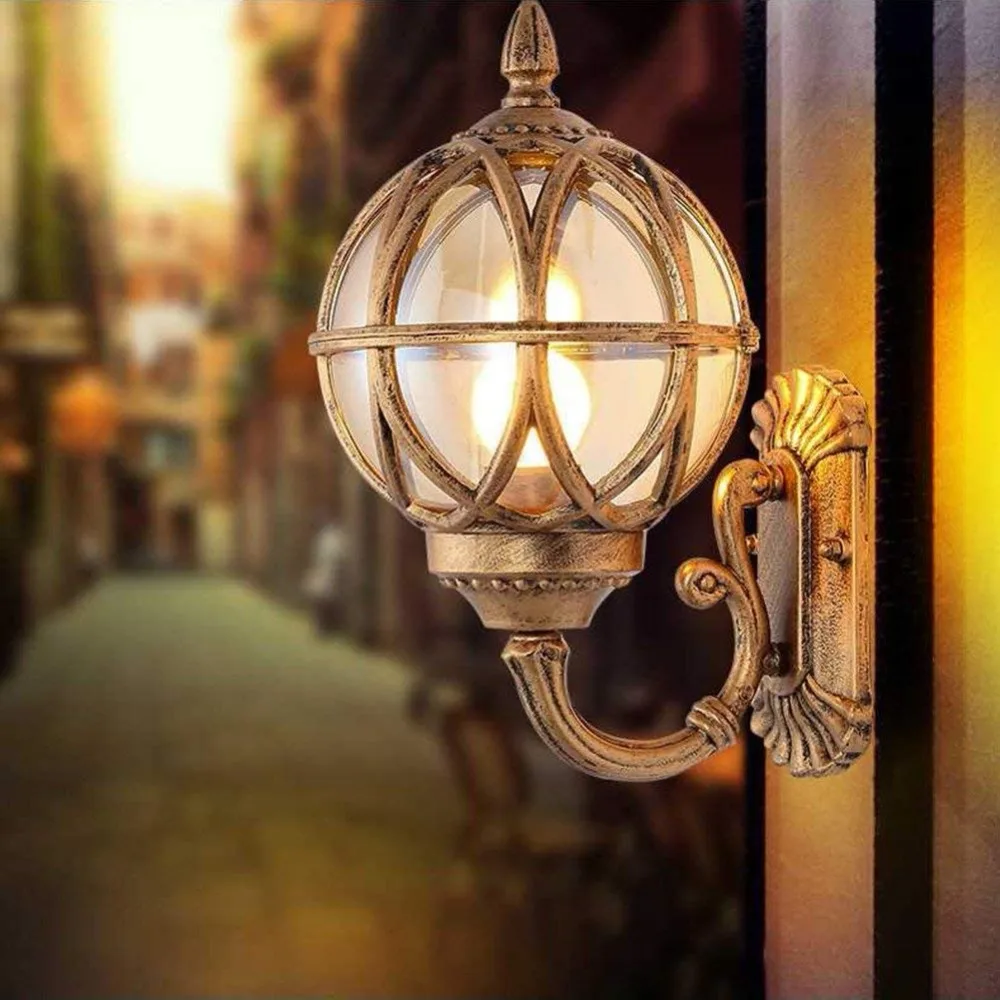 Antique Exterior Outdoor Waterproof Lantern Wall Lamp Oil Rubbed Glass Sconce for Villa Balcony Courtyard Garden Corridor | Лампы и