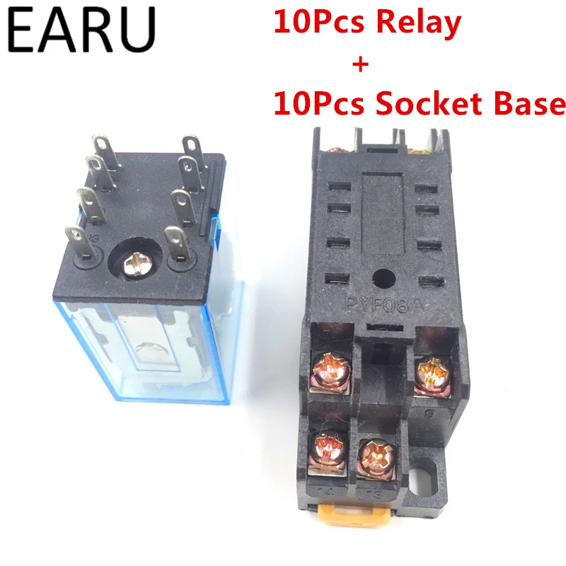 

10Sets MY2P HH52P MY2NJ Relay Coil General DPDT Micro Mini Electromagnetic Relay Switch with Socket Base AC 110V 220V DC 12V 24V