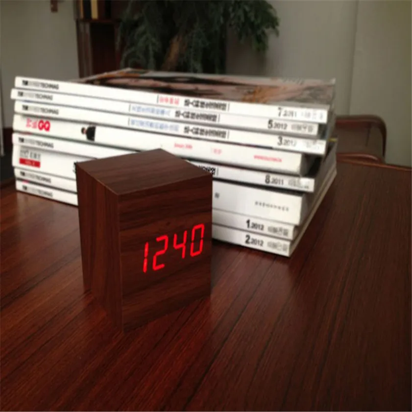 Zero Mini Cube Стиль цифровой Красный светодиодный деревянный стол будильник