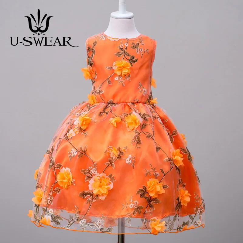 

U-SWEAR 2020 New Arrival Kid Flower Girl Dresses O-neck Sleeveless Flower Print Appliqued Lace Chiffon Pageant Dresses For Girls