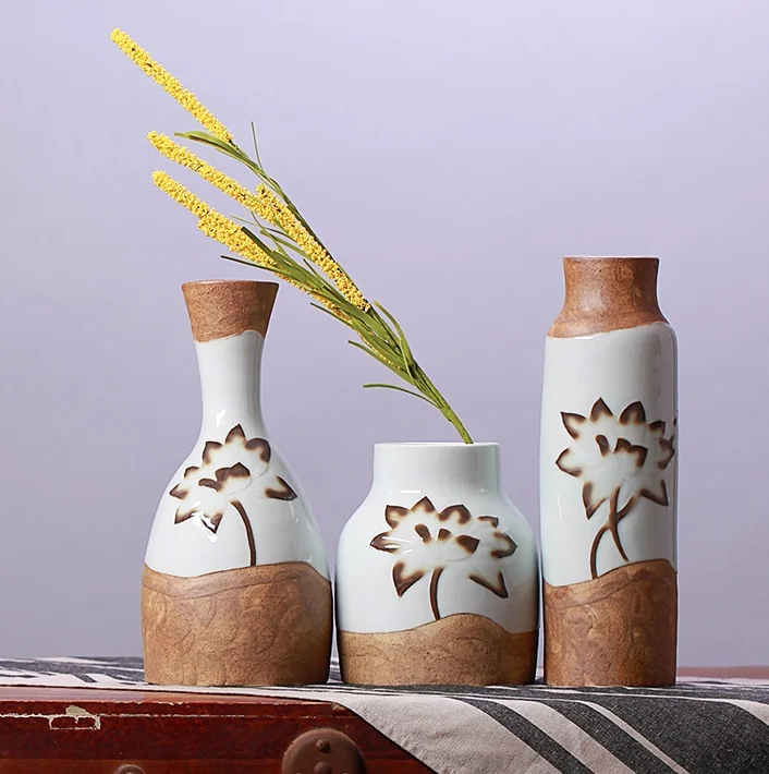 Традиционный китайский винтажный керамический Лотос рельефная ваза для цветов