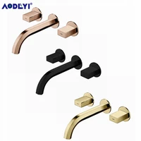 brass double handle wall mounted bathroom sink faucet hot cold basin faucet basin tap rotation spout chromeblackgold
