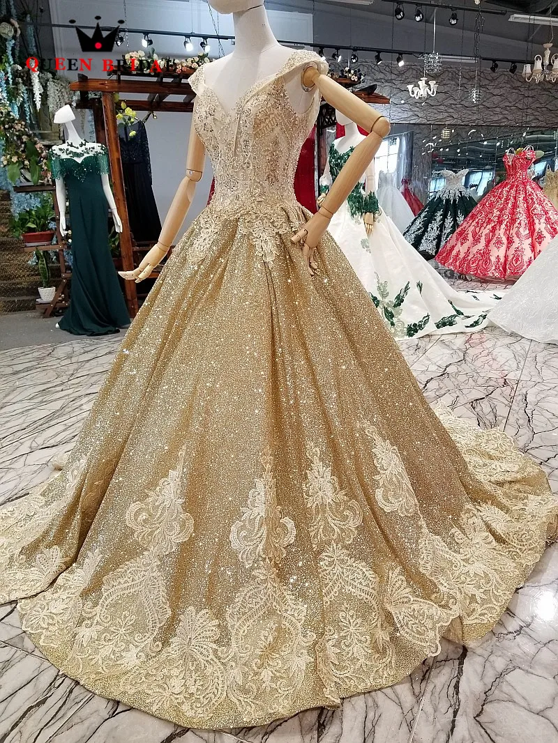 Vestido De Noiva A line Блестки ткань бисером Роскошная свадебная одежда королевские