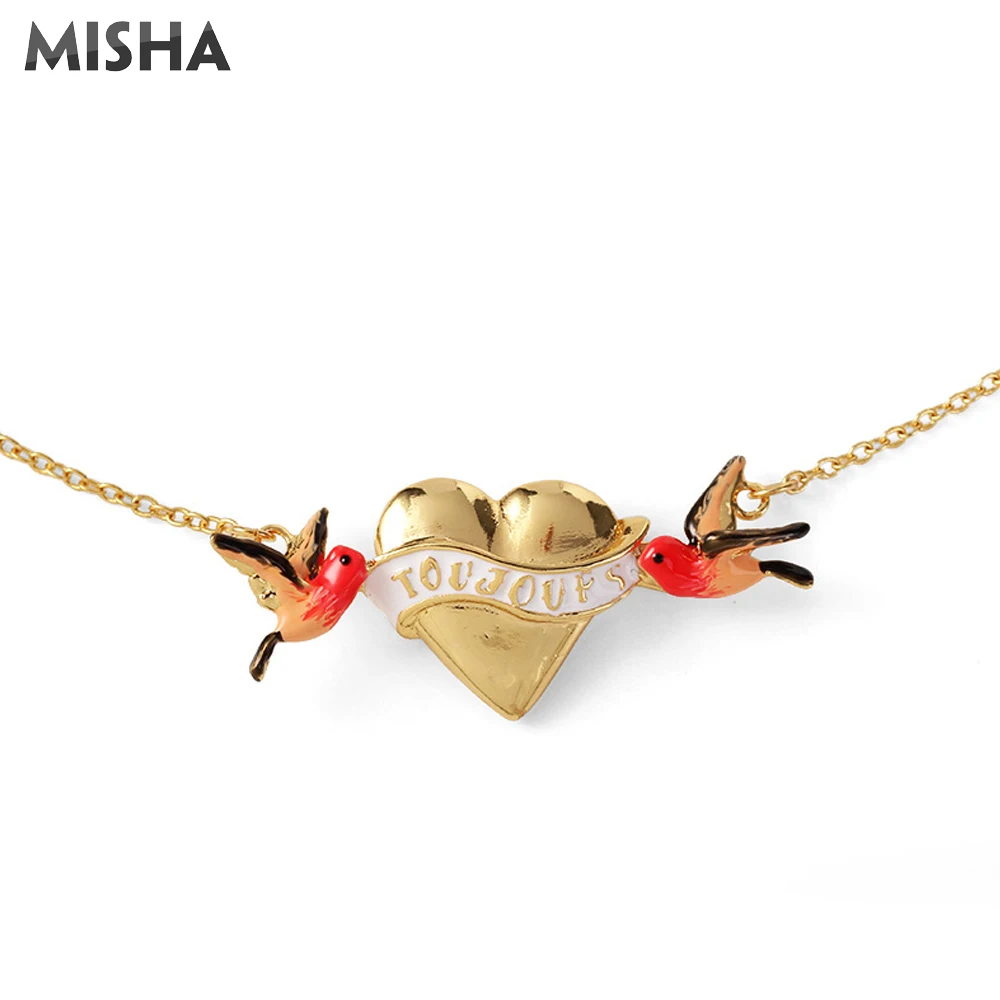MISHA Модные Ювелирные наборы для женщин ожерелье серьги и браслет эмалированная глазурь ручной работы птица и Любовь дизайн женский подарок 02718