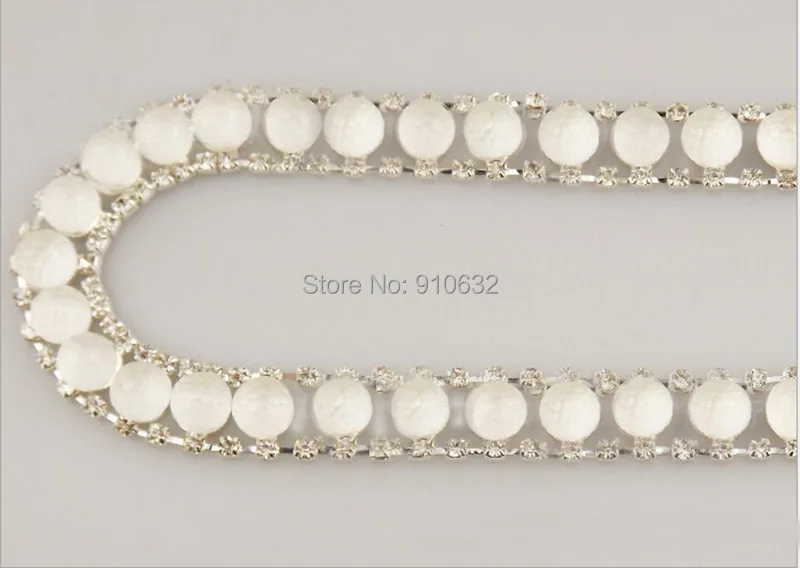 1 ярд прозрачный белый круглый жемчуг с кристаллами класса А отделка лентами