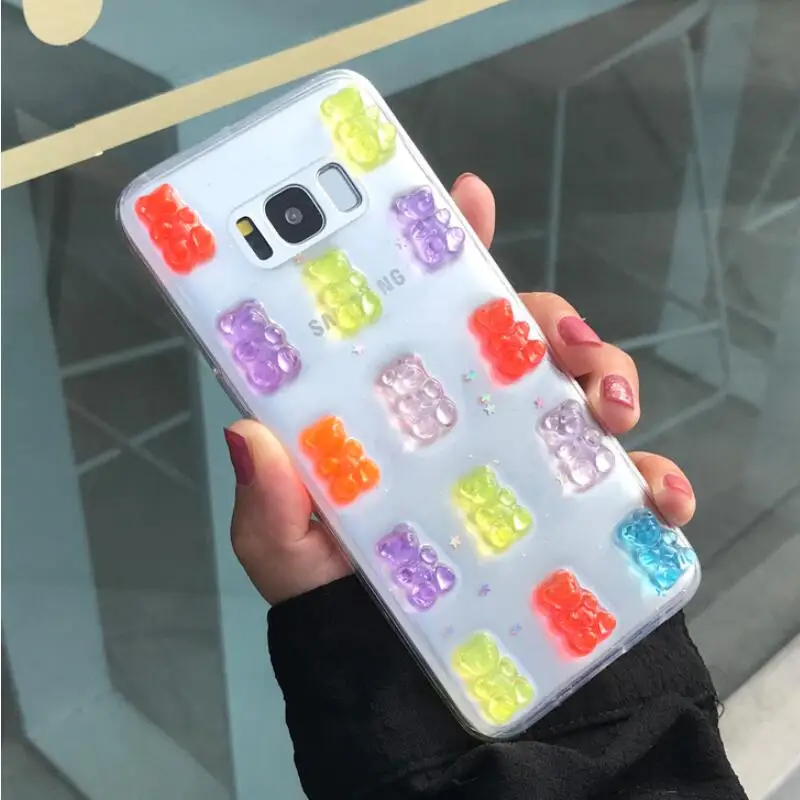 YHBBCASES милый мягкий прозрачный чехол ярких цветов с медведем для Samsung Note 10 8 9 Galaxy S8 S9