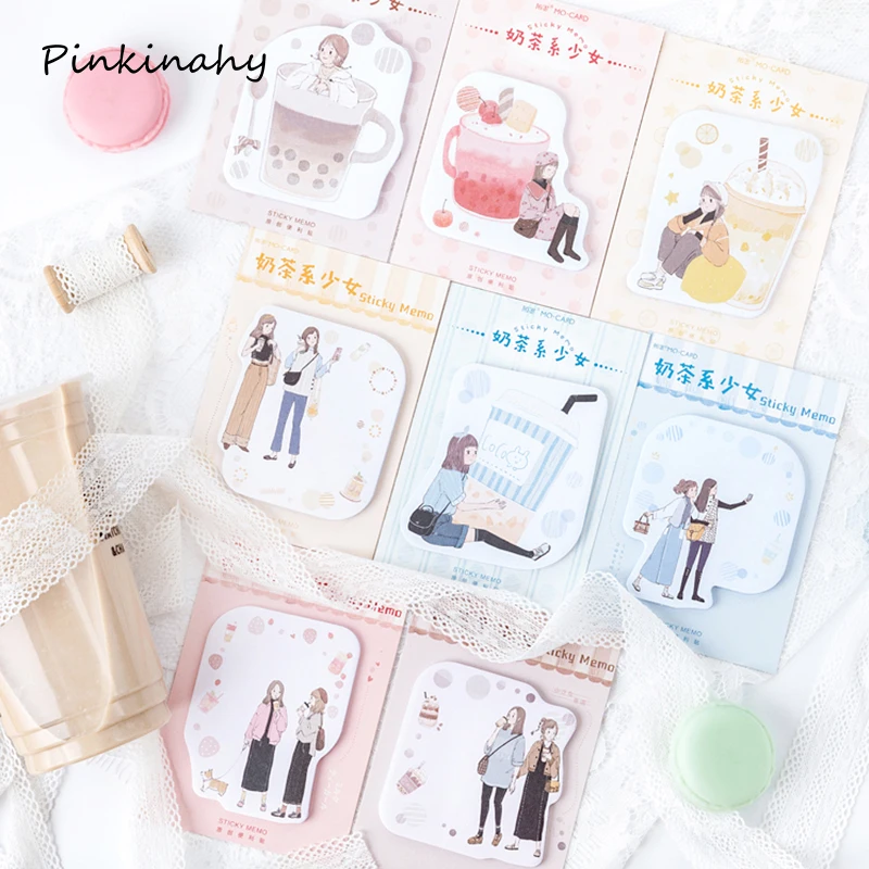 Модная девушка напитки планировщик наклейки липкие заметки Kawaii Девушка