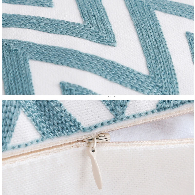

Embroidery Blue Cushions Cover Geometric Linen Decorative Pillows 45*45 Pillow Cover Soft Cushions Home Decor For Sofa Car Chair