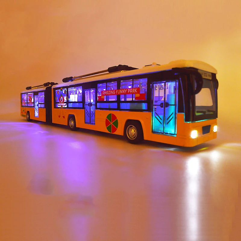 Electric Trackless Double-Decide Alloy Model Tram Toys Sightseeing Tour Bus Sound And Light Pull Back Open The Door Kid Toy Gift