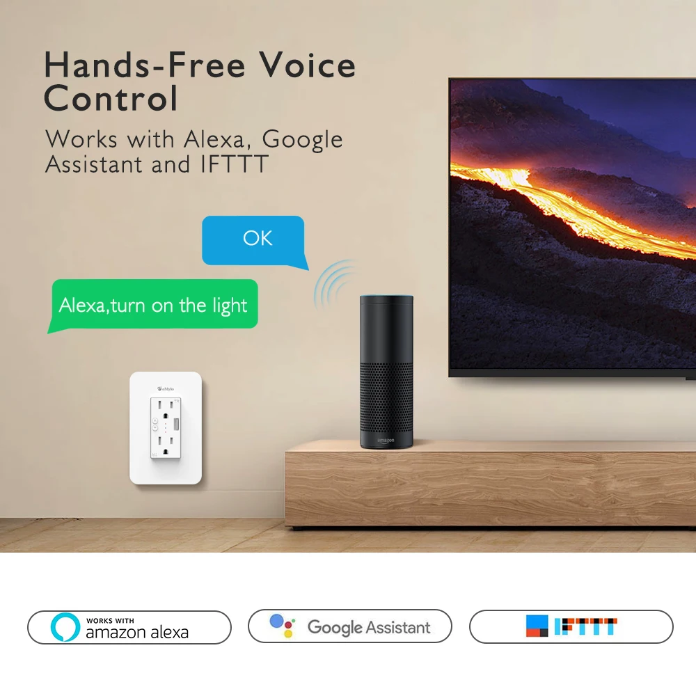 EMYLO WiFi настенная розетка Smart Socket Plate Voice Control Timer Switch Устройство защиты от перенапряжения Работает с Alexa Echo/Google Assistant/IFTTT включено.