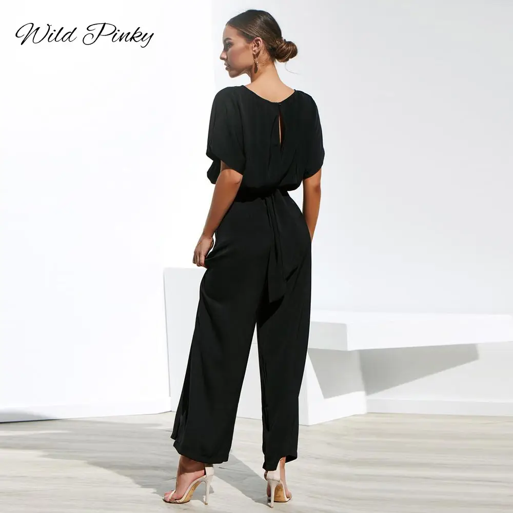WildPinky модные черные топы Для женщин Свободные комплекты из двух предметов и брюки
