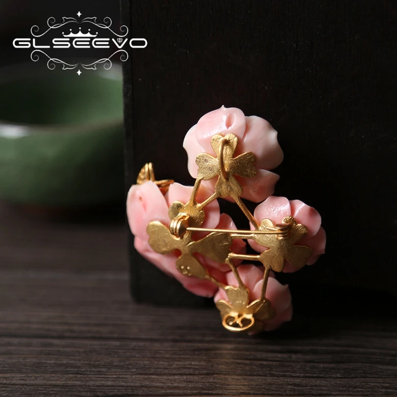 Женская Брошь GLSEEVO в виде натурального кораллового порошка цветов|Украшения для