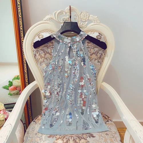 Серебристый Neploe волна блестки топы на бретелях Blingbling Женский Топ рубашка без рукавов Лето новая одежда модная женская жилетка 53235 - Цвет: Серебристый