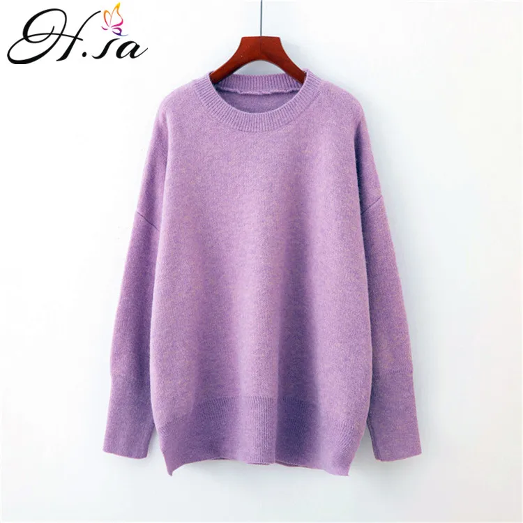 JH0.12 Purple H. SA, Женский пуловер ярких цветов, свитера, одноцветные, плотные, теплые Джемперы, розовый, желтый, Harajuku, Pull Femme,, весна, kerst trui - Цвет: JH0.12 Purple