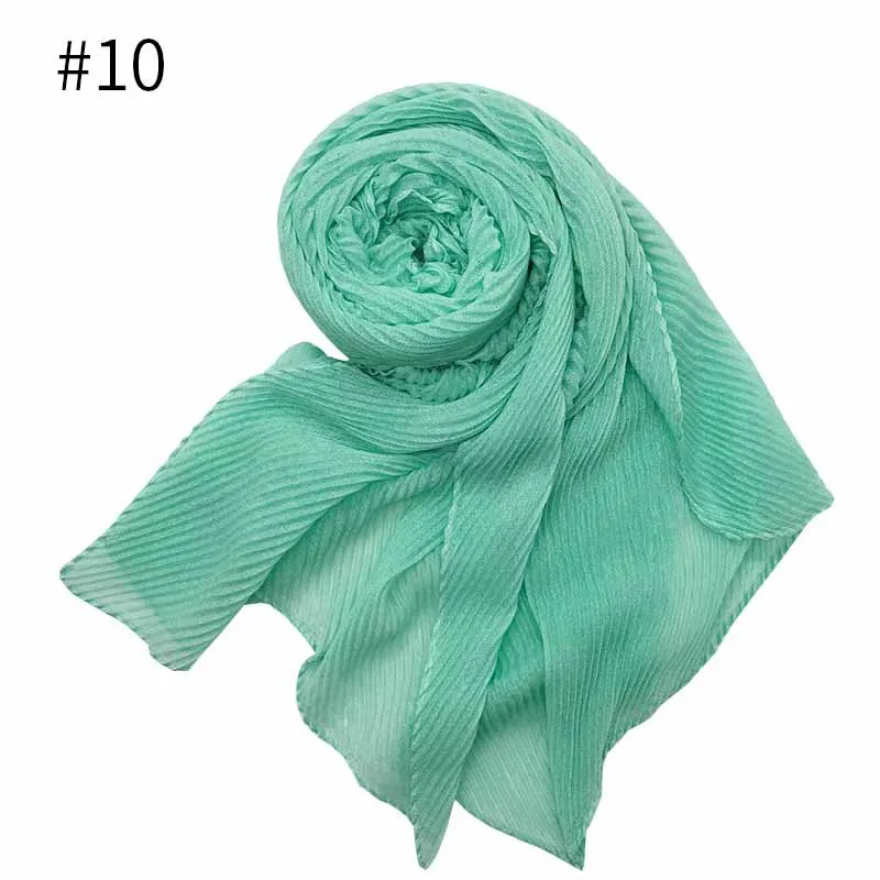 10 mint Модный плиссированный Макси хиджаб шарф элегантный длинный шаль обернуть простой мусульманский хиджаб женские плиссированные шарфы шали Мягкий шарф 26 цветов - Цвет: 10 mint
