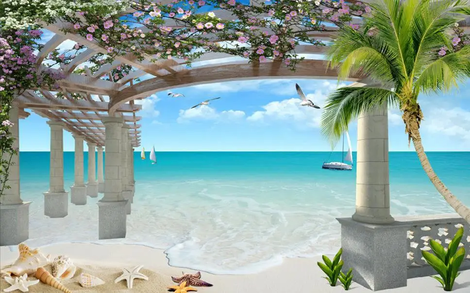 3d обои природа космос песчаный пляж морской пейзаж морская звезда гостиная фон