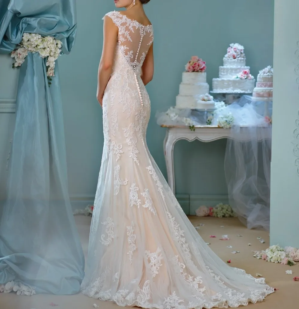 Vestido de noiva Тюлевая ткань с кружевными аппликациями винтажное свадебное платье русалки коротким Шлейфом