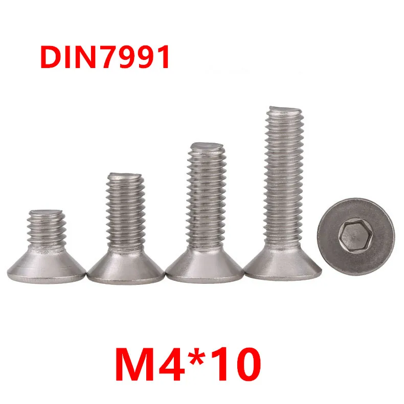 100 шт. DIN7991 M4 * 10 шестигранные потайные винты болты с плоской головкой из