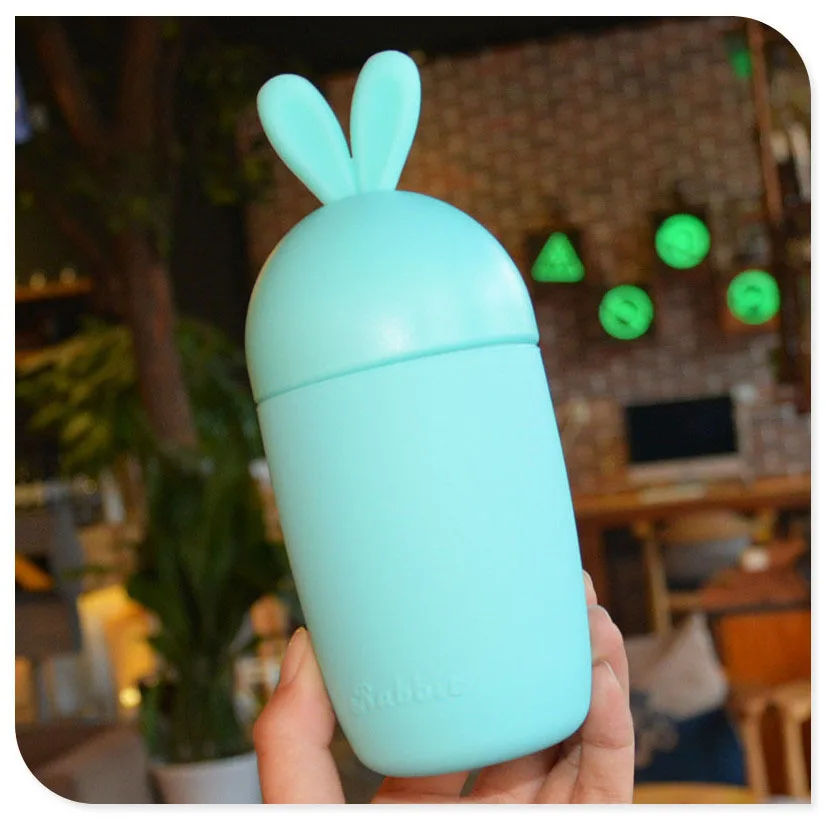 Blue Кавайная Милая бутылка для воды с мультяшным Кроликом, стеклянная бутылка с силиконовым рукавом для детей, студенток, девочек, портативные бутылки для напитков, BPA бесплатно - Цвет: Blue